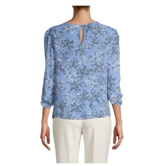 NANETTE Lepore Blue Floral Pleated 3/4 Sleeve Blouse Medium - Picture 2 of 12